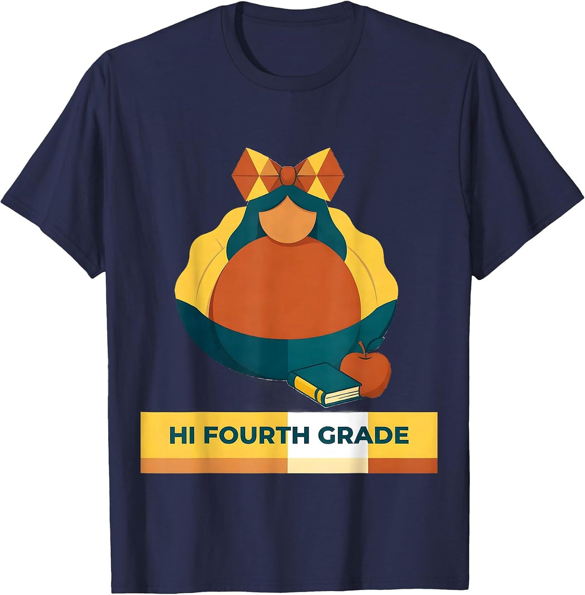 Hi Fourth Grade Cute Dumpling Girl Back to School First Day T-Shirt - Navy Blue