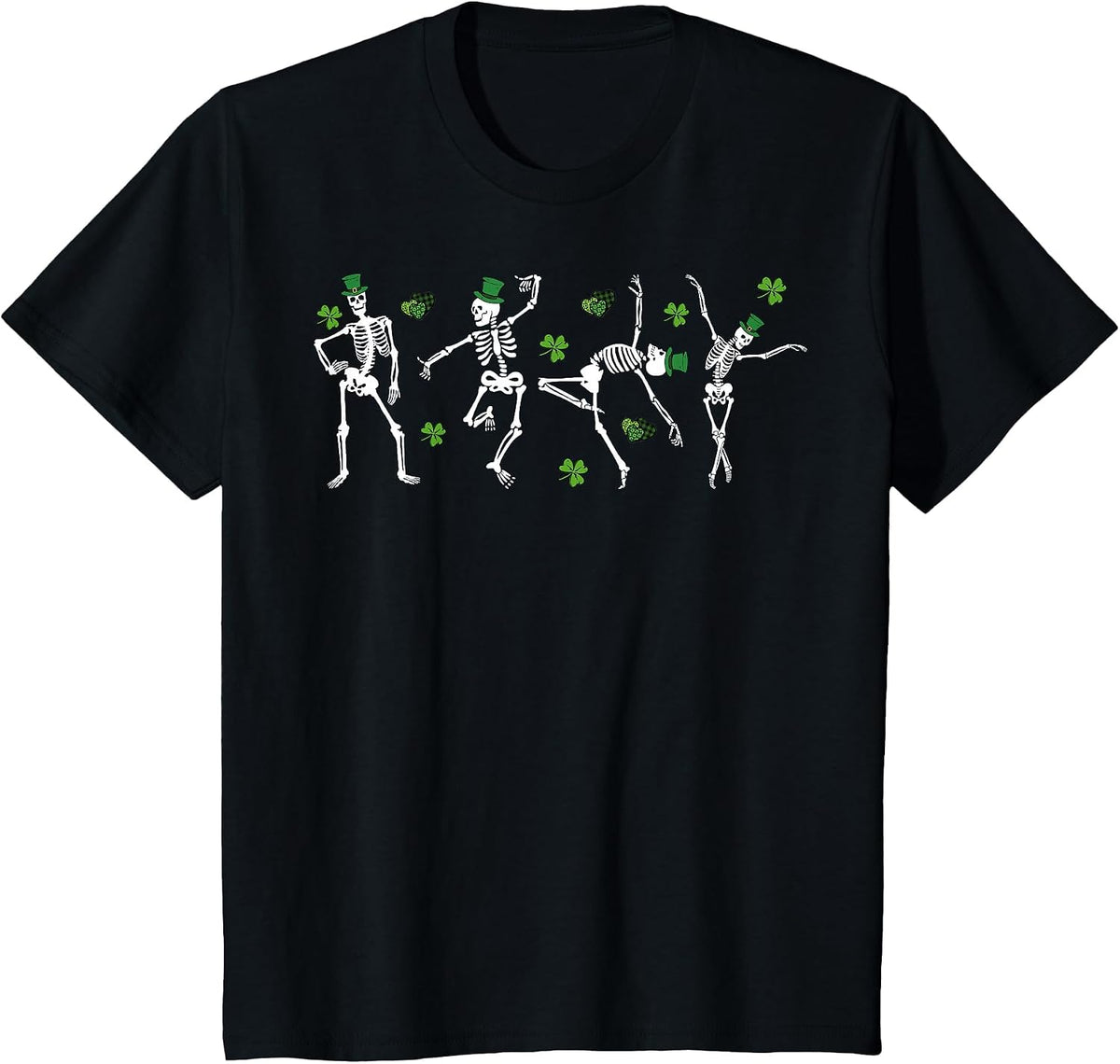 Shamrock Skeletons Dancing Funny St Patrick's Day Party T-Shirt - Black