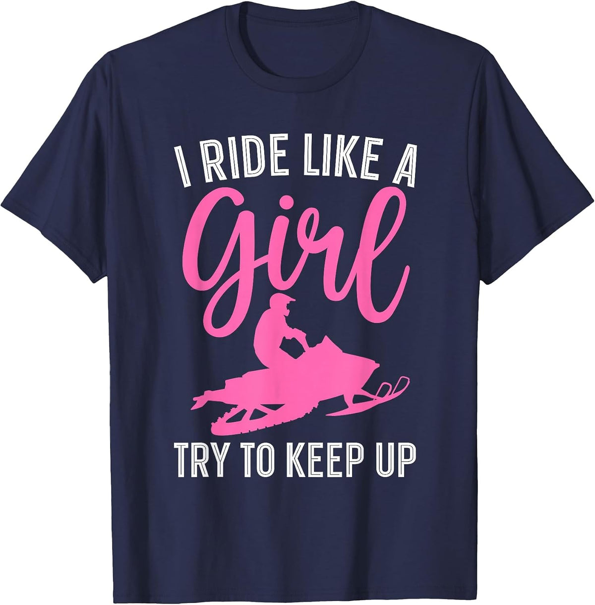 Funny Snowmobile Art for Women Girls Snowmobiling Snowmobile T-Shirt - Navy Blue