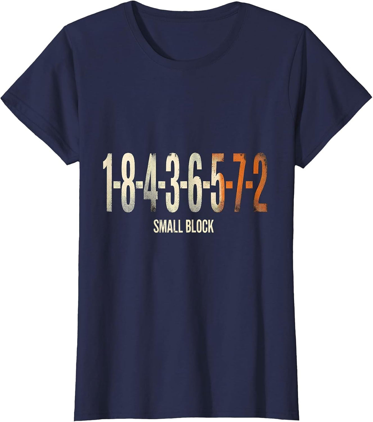 Women's 1-8-4-3-6-5-7-2 Small Block Funny Mechanic Car Engine Humor T-Shirt - Navy Blue