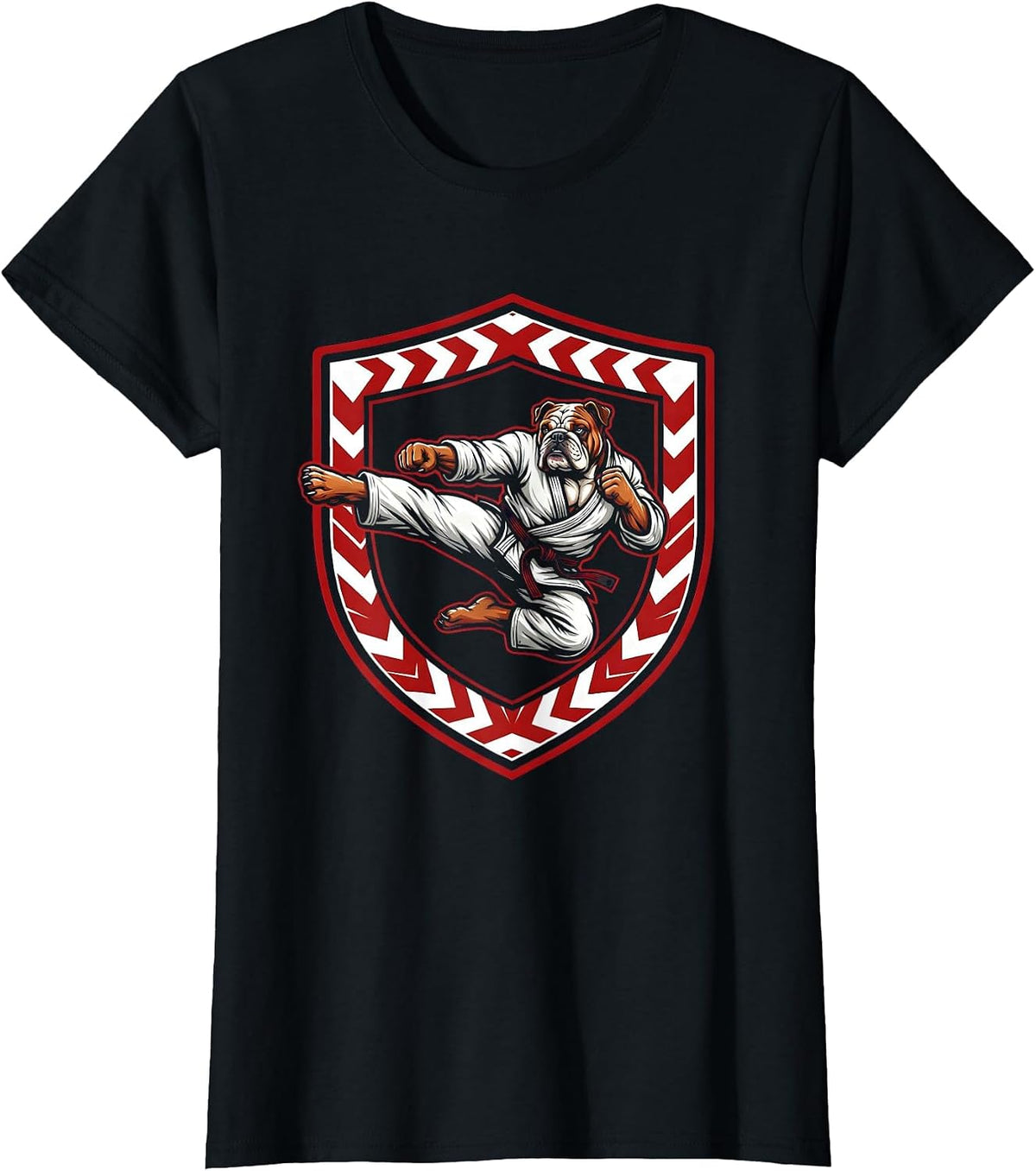 Bulldog Karate Kick Martial Arts Graphic T-Shirt - Black