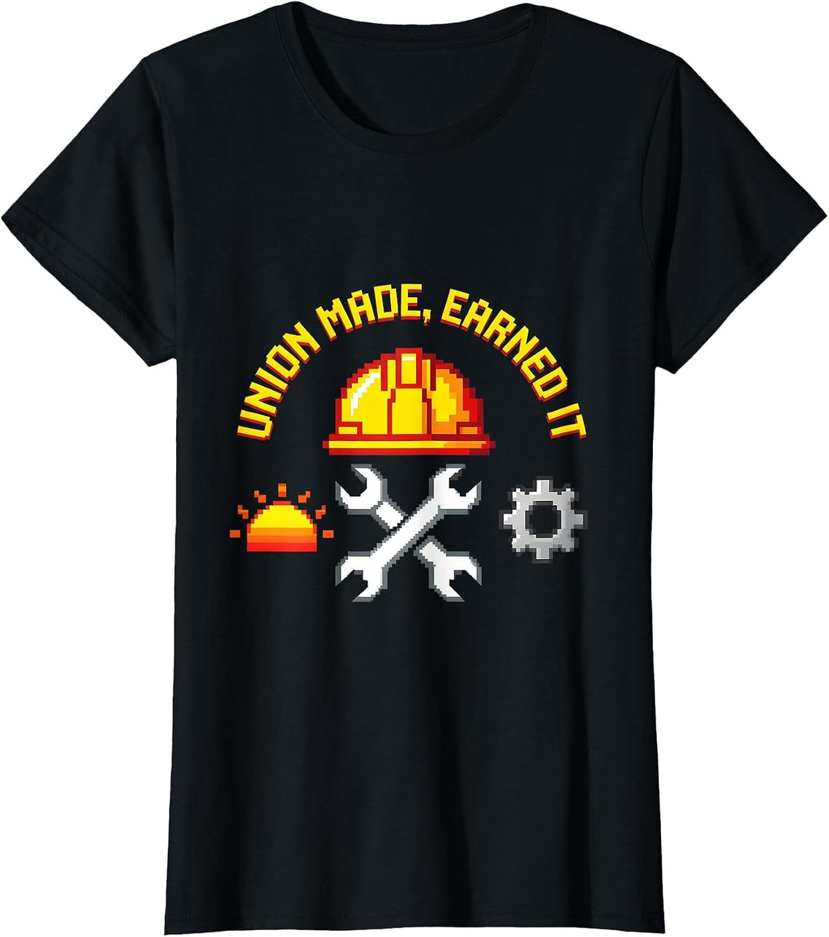Union Made, Earned It Retro Badge Design T-Shirt - Black