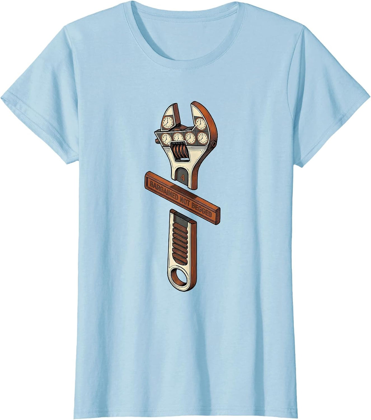 Women's Bargained, Not Begged Union Strong Labor Day Skilled Worker T-Shirt - Baby Blue
