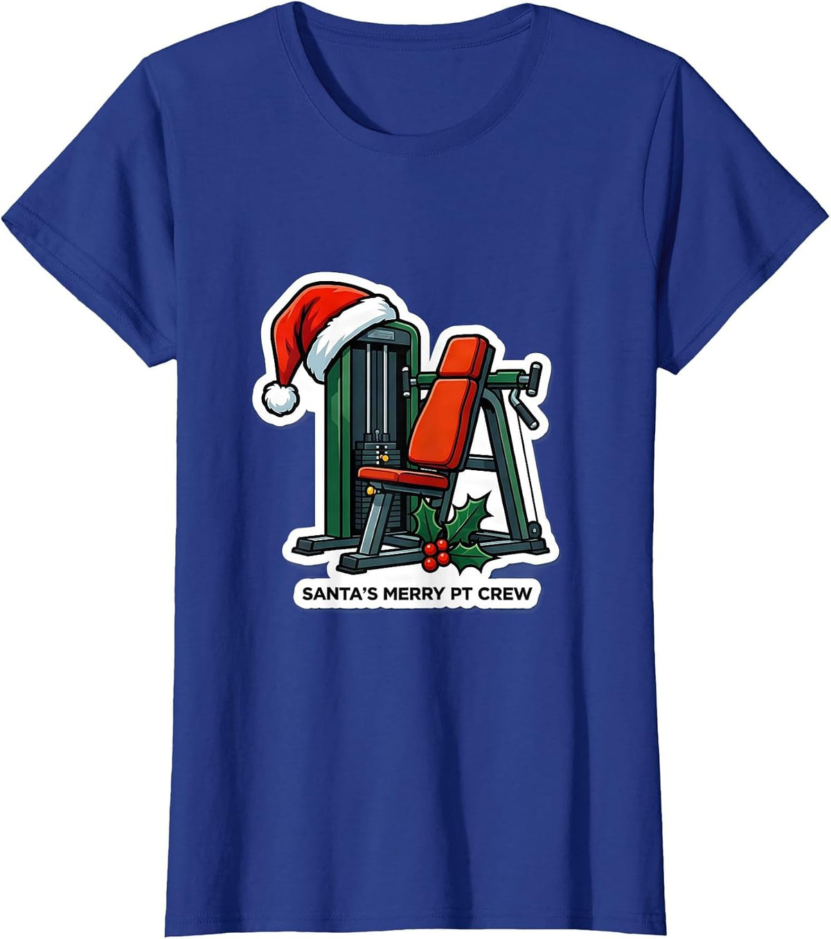 Women's Santa's Merry PT Crew Funny Physical Therapist Christmas T-Shirt - Royal Blue