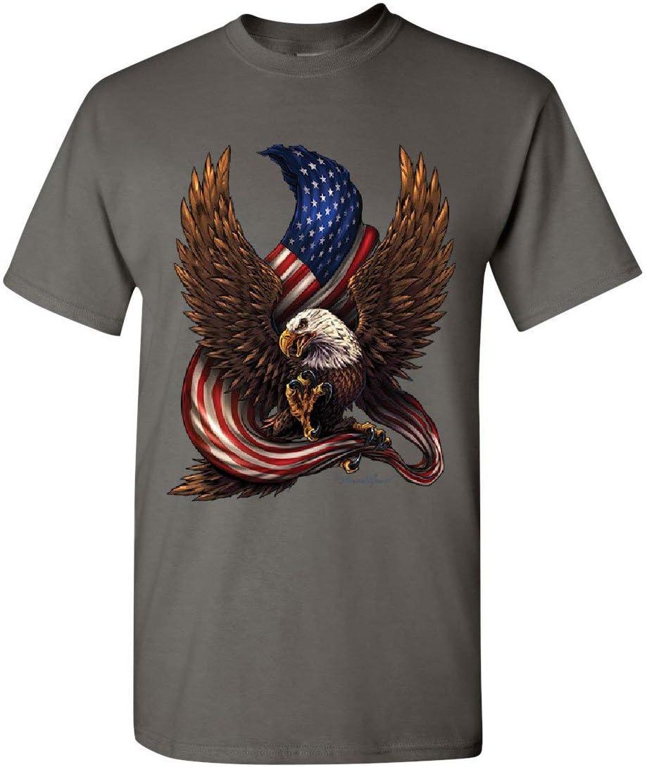 USA Stars and Stripes T-Shirt Patriot American Pride Bald Eagle Mens Tee Shirt - Charcoal