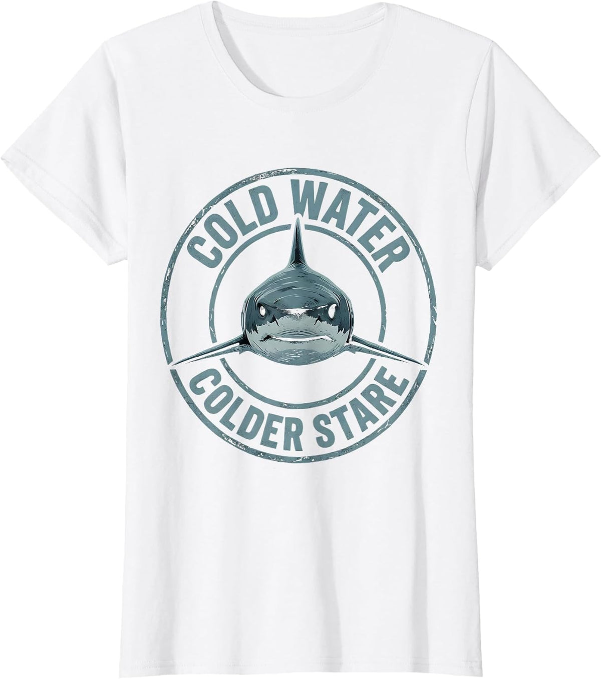 Cold Water Colder Stare Shark Graphic Design T-Shirt - White