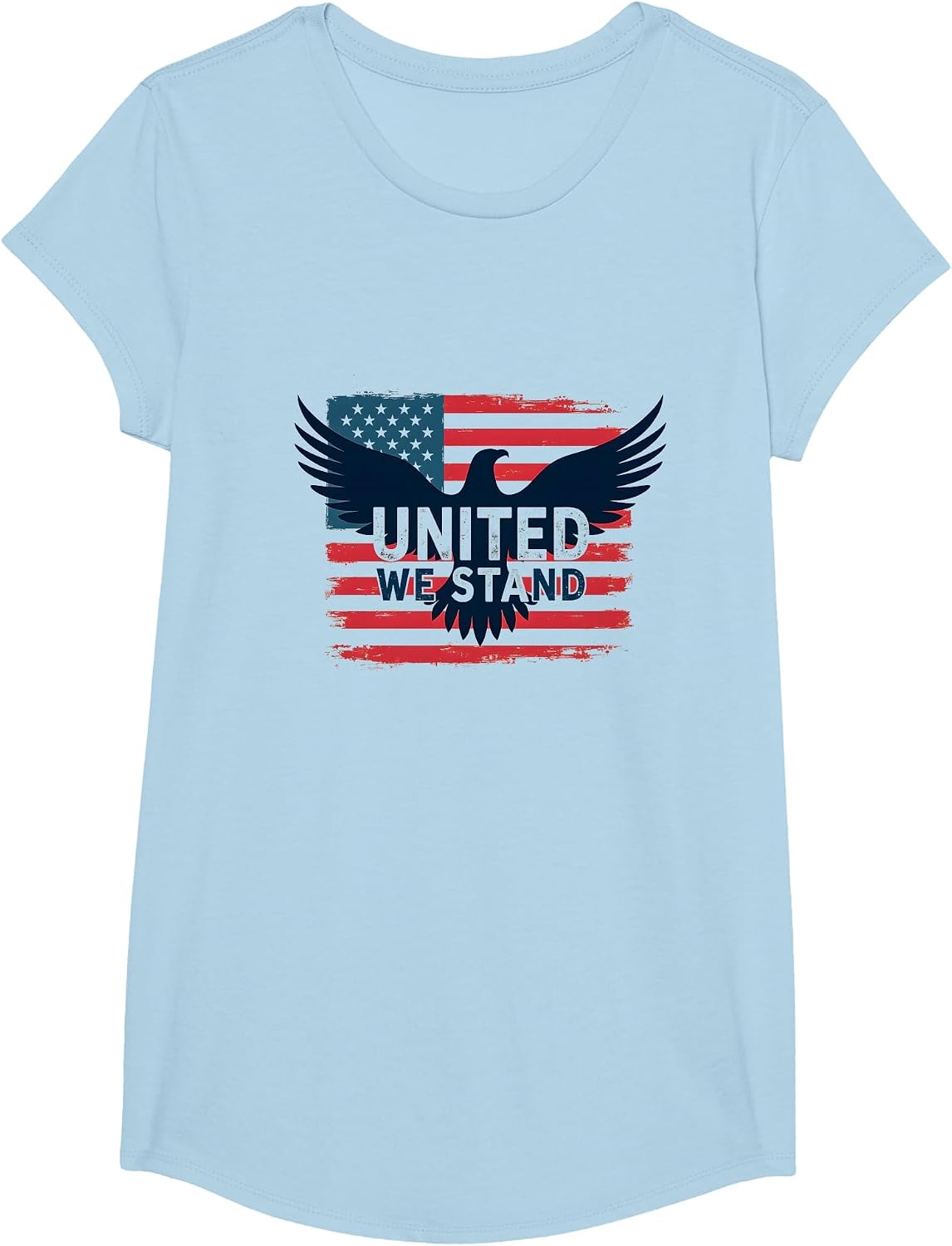 United We Stand American Flag Eagle Patriotic Emblem T-Shirt - Girls Baby Blue
