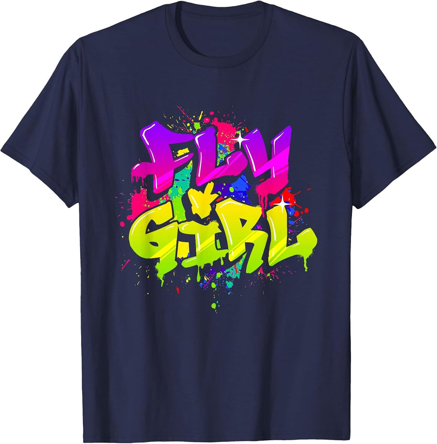 Fly Girl - 80s 90s Old School Hip Hop Dance T-Shirt - Navy Blue