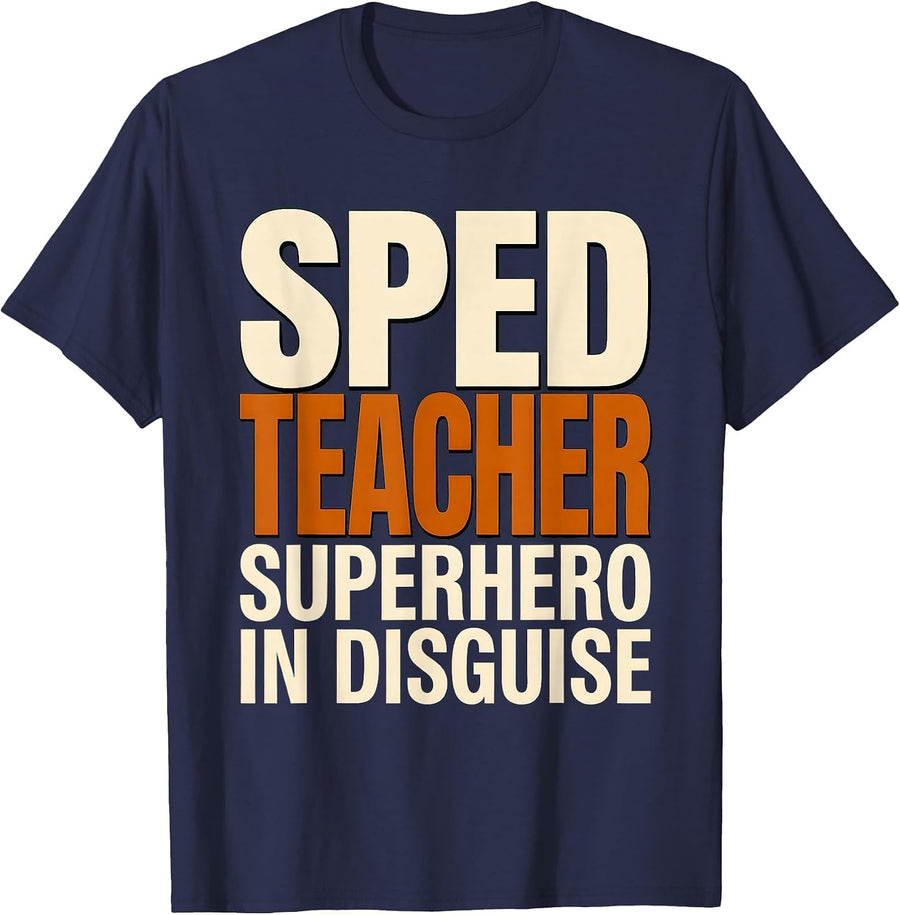 Sped Teacher Superhero In Disguise Design T-Shirt - Navy Blue