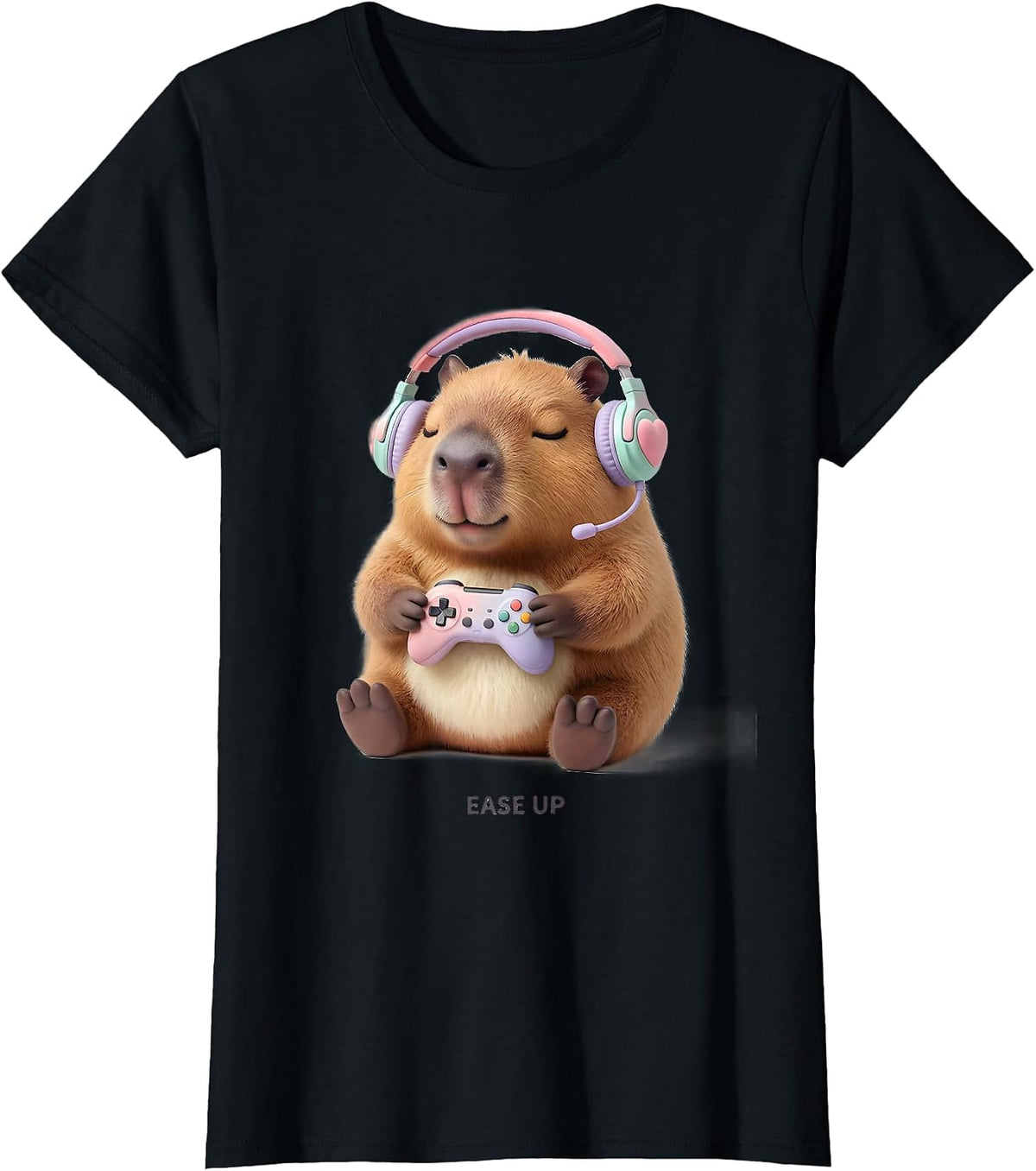 Ease Up Cute Kawaii Capybara Gamer Meme Humor T-Shirt - Black