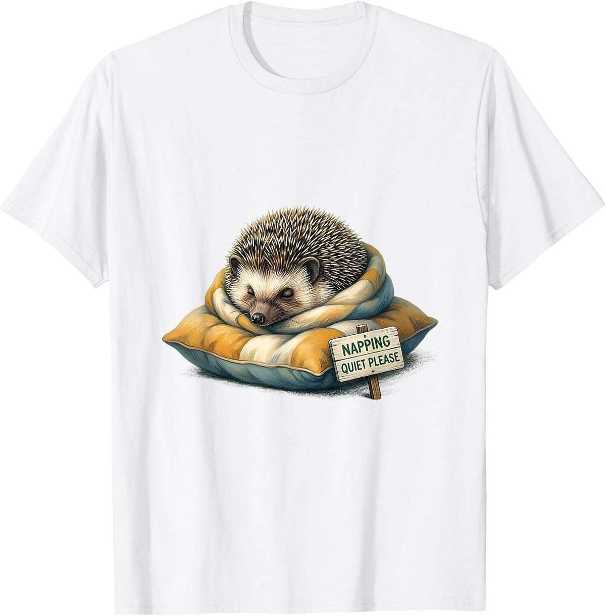 Men's Napping — Quiet Please Storybook Hedgehog Cozy Animal Lover T-Shirt - White