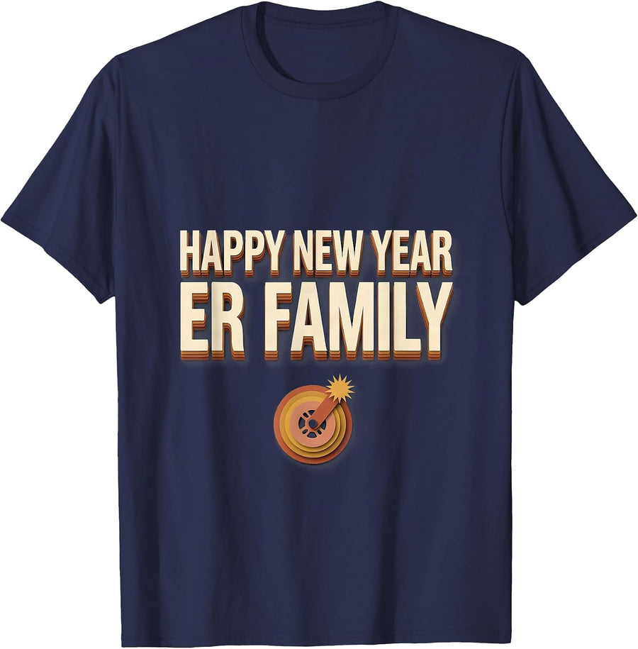 Happy New Year, ER Family Paper Cutout Nurse Crew Party T-Shirt - Navy Blue