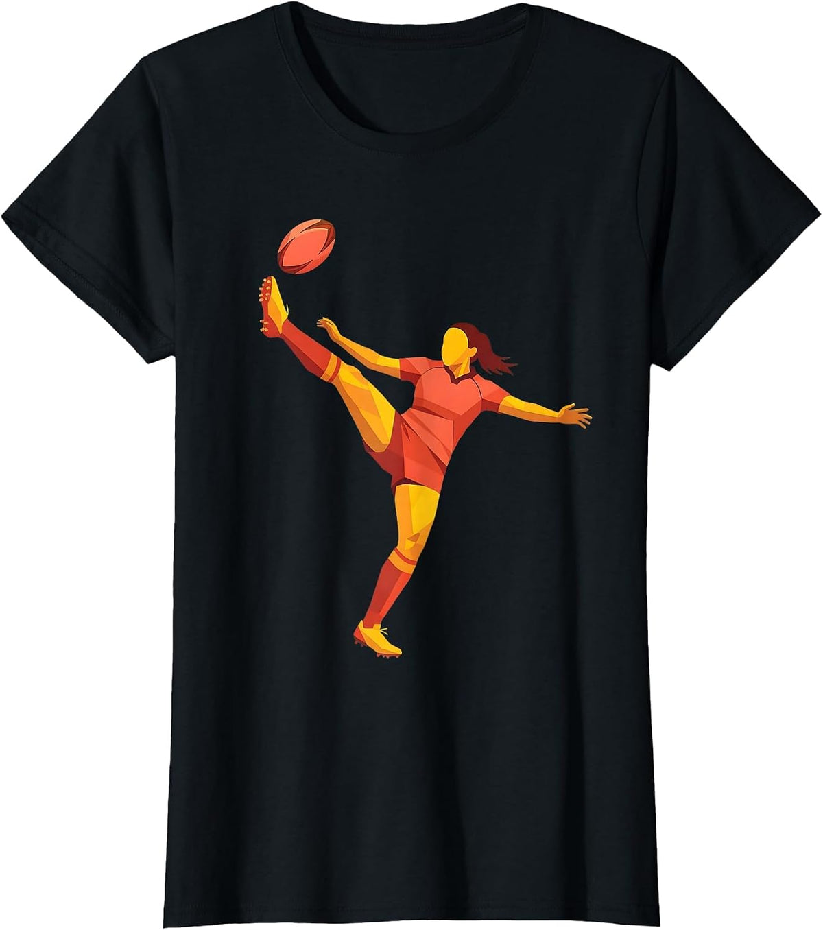 Rugby Player Overhead Kick Graphic Design T-Shirt - Black