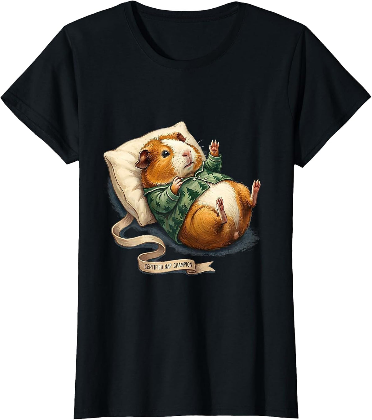 Certified Nap Champion Funny Sleepy Guinea Pig Pajama Pet T-Shirt - Black