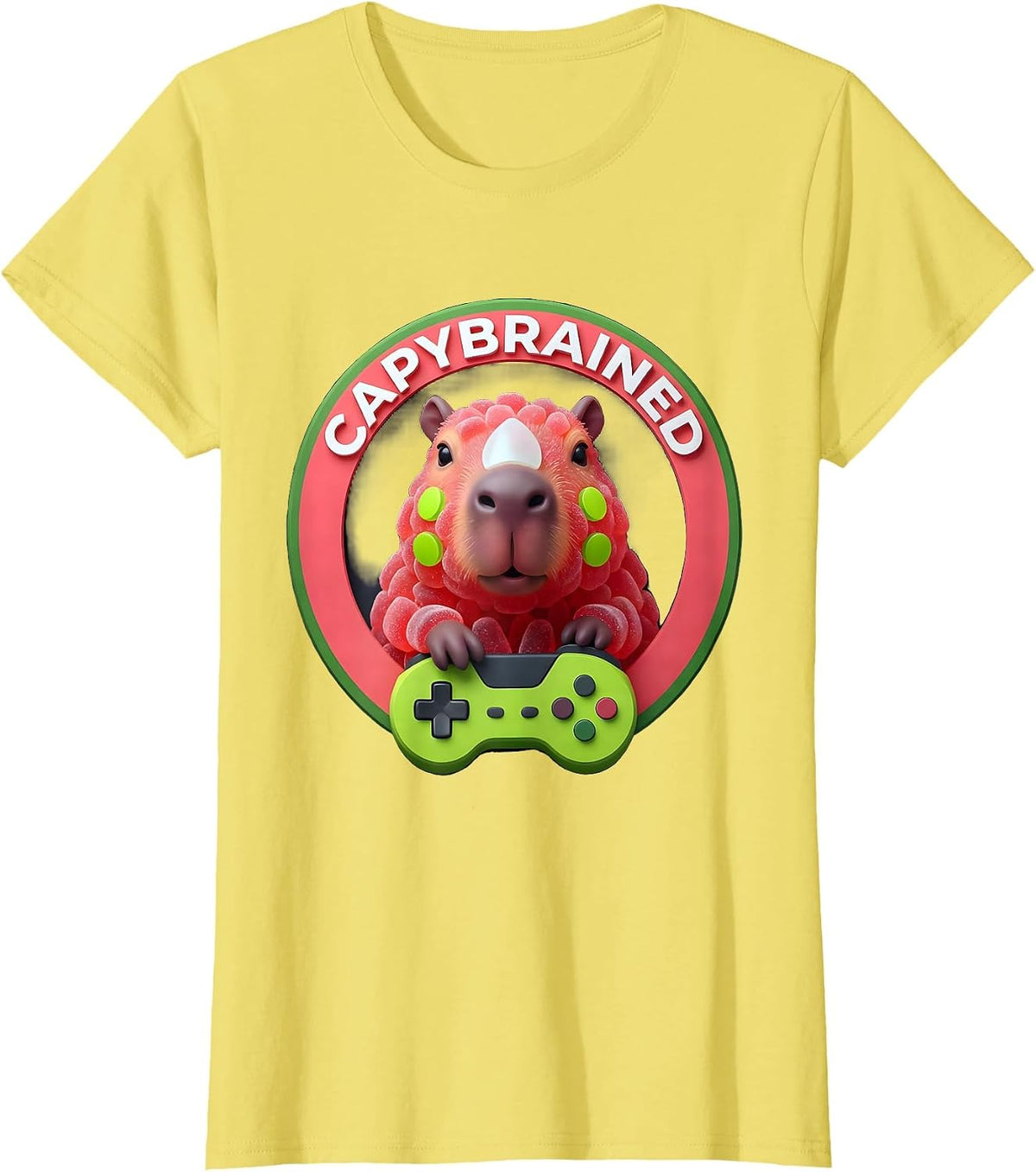 Capybrained Funny Capybara Gamer Meme Humor T-Shirt - Lemon Yellow