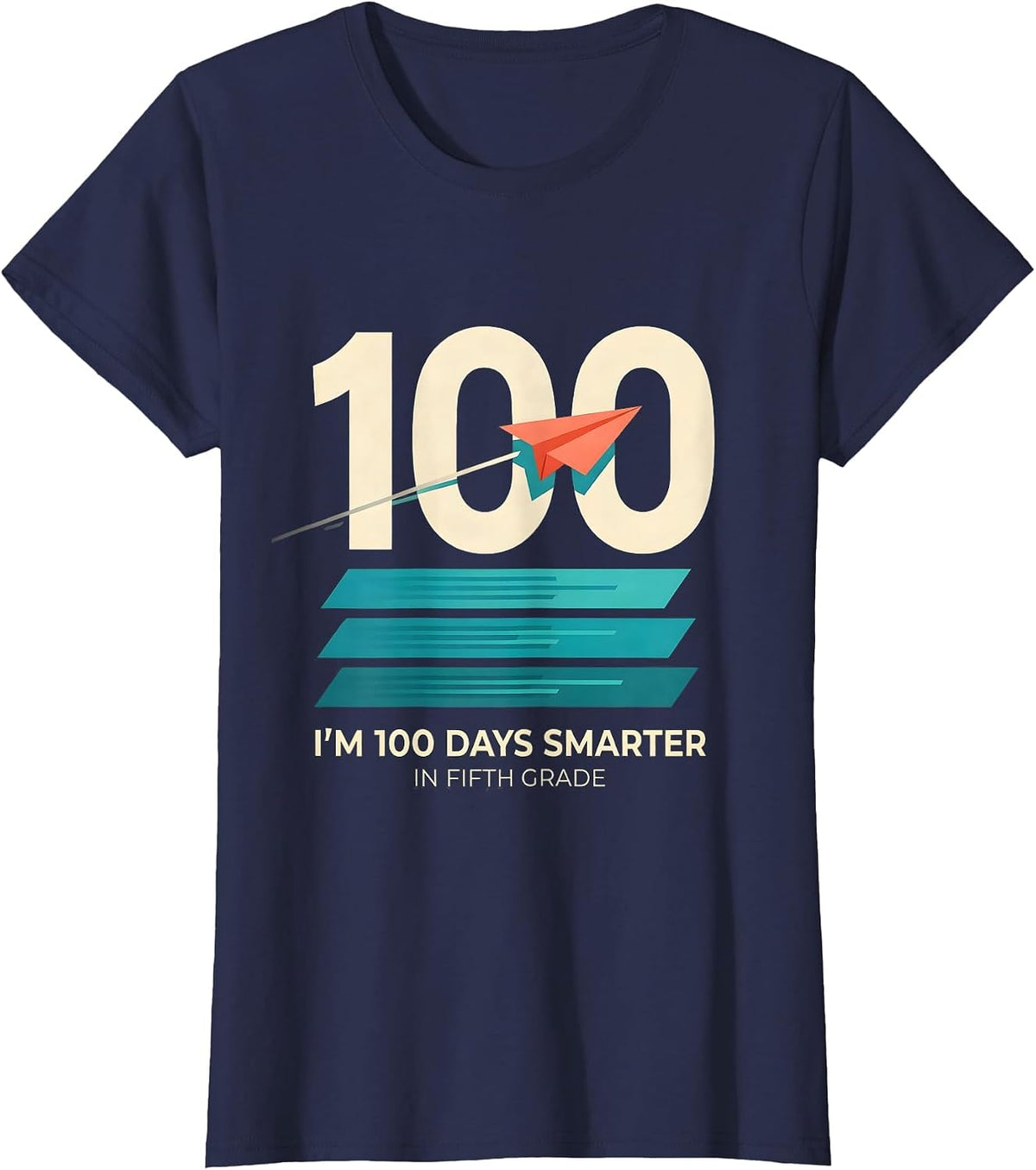 Women's I'm 100 Days Smarter In Fifth Grade Playful Retro 100th Day T-Shirt - Navy Blue