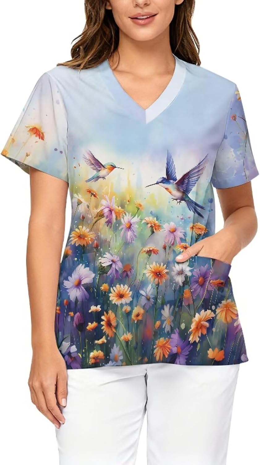 Stretch V-Neck Nursing Scrubs Top Moisture-Wicking & Odor-Control Durable Medical Uniform for Hospitals & Clinics -