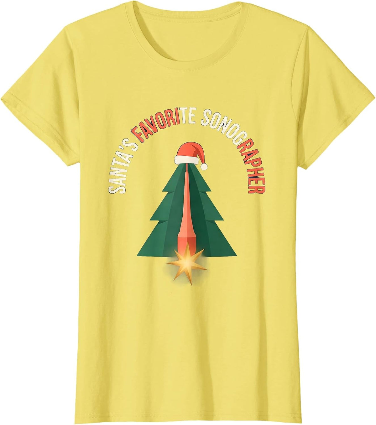 Santa's Favorite Sonographer Funny Radiology Tech Christmas T-Shirt - Lemon Yellow