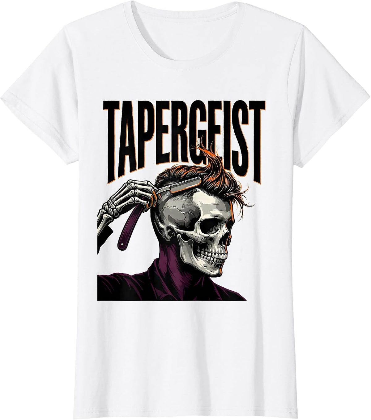 Tapergeist Skeleton Barber Halloween Hairstylist Humor T-Shirt - White