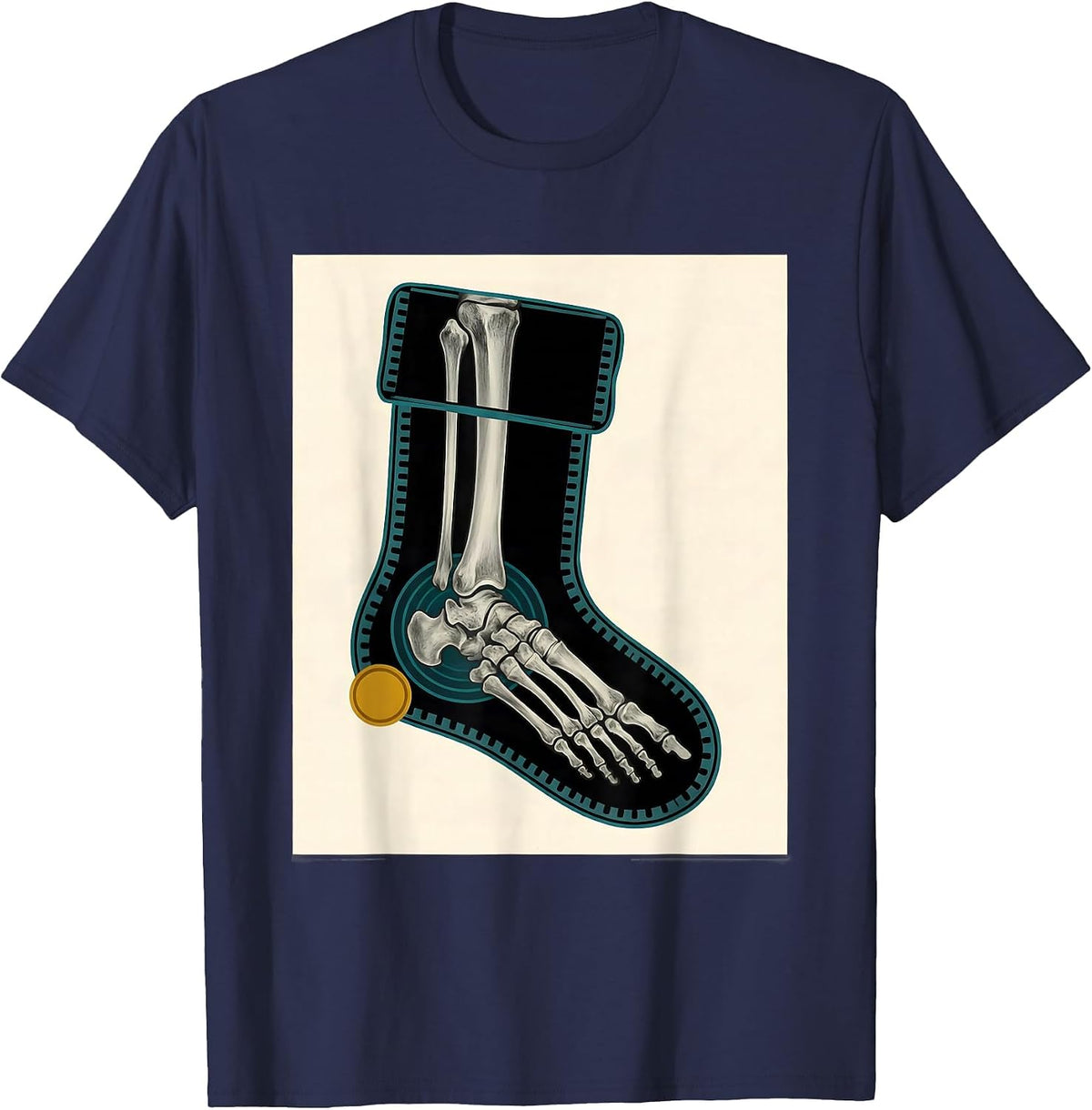 Men's Contact Plate Radiology Tech Christmas Skeleton Humor T-Shirt - Navy Blue