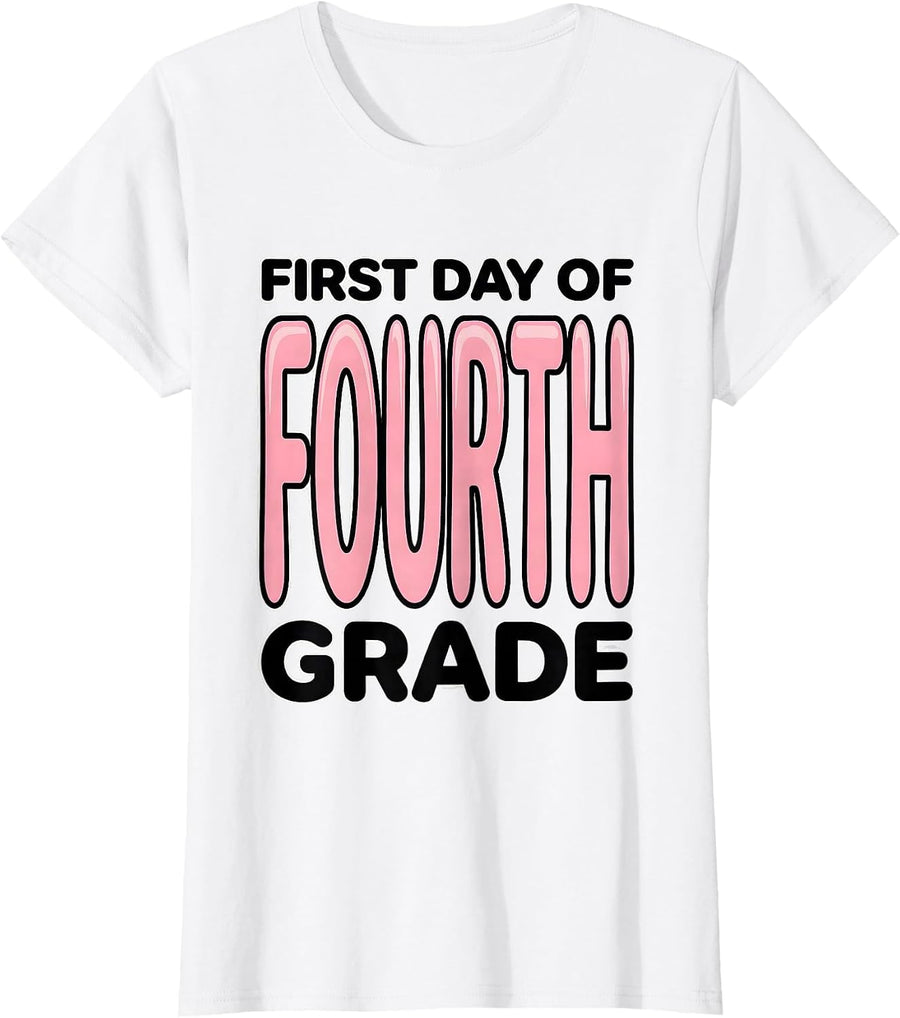 Women's First Day Of Fourth Grade Coquette Back To School Girls Kids T-Shirt - White