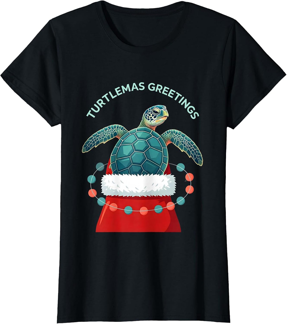 Turtlemas Greetings Whimsical Sea Turtle Christmas Santa Hat T-Shirt - Black