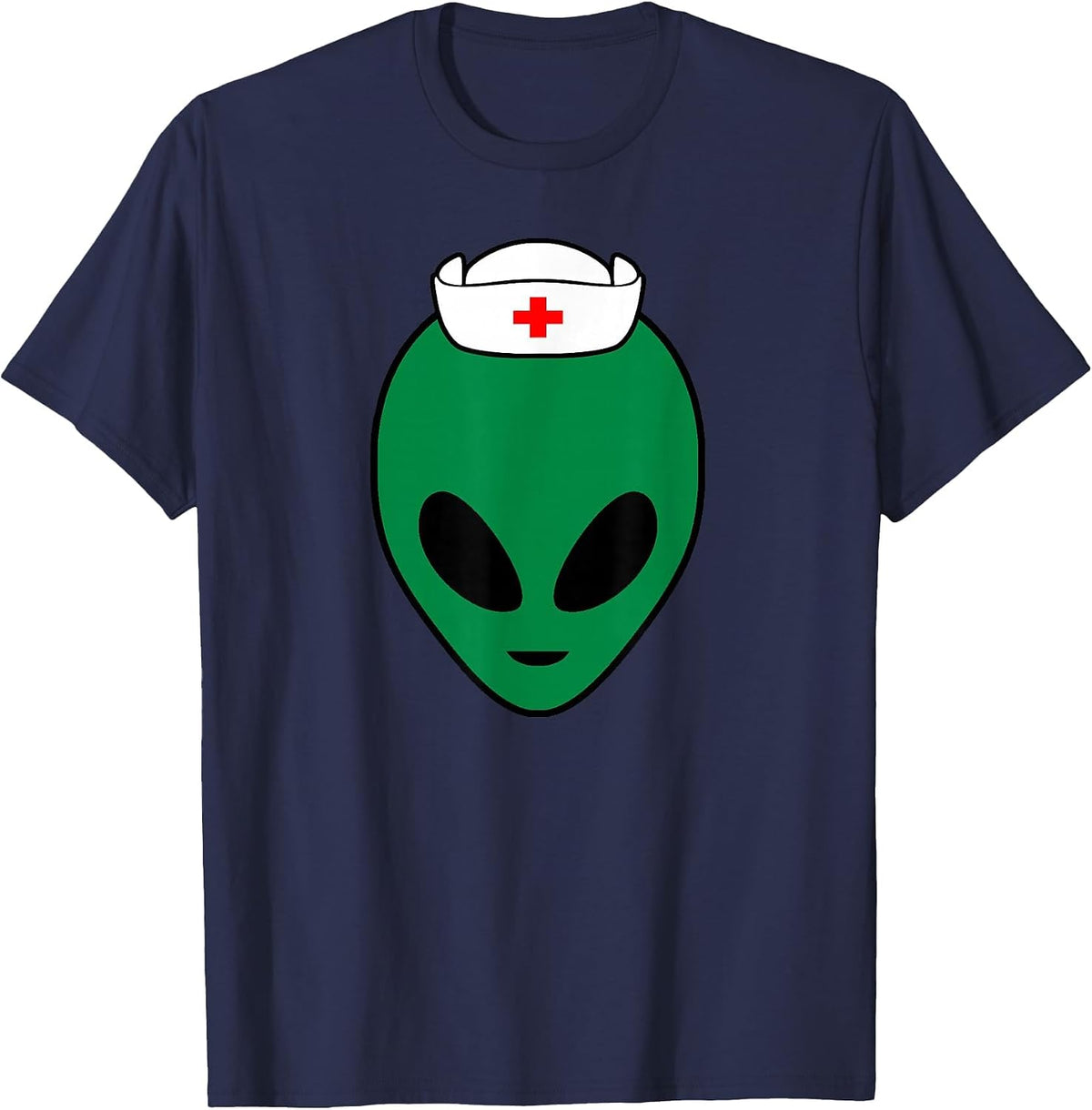 Cool Green Alien Head with Nurse's Hat Funny - Nurse Alien T-Shirt - Navy Blue