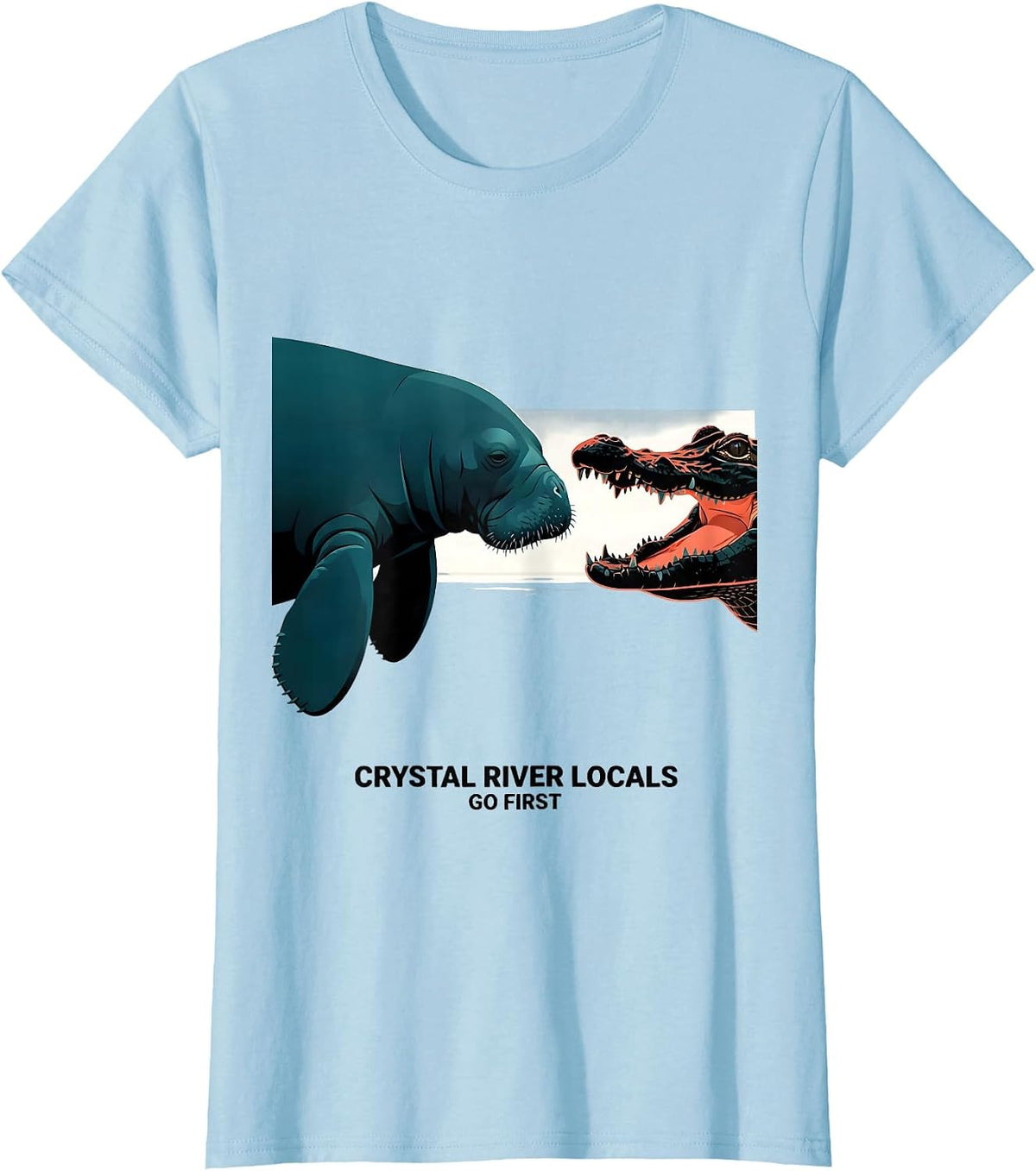 Crystal River Locals Go First Geometric Gulf Coast Manatee T-Shirt - Baby Blue