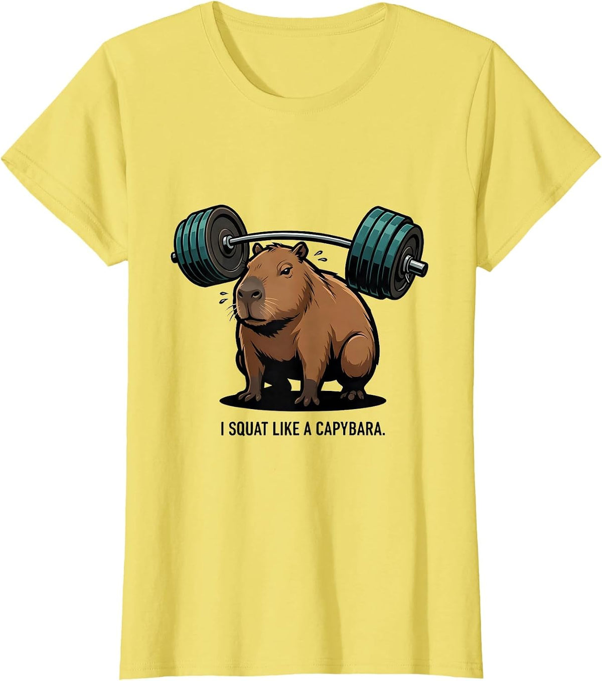Women's I Squat Like A Capybara Funny Gym Workout Weightlifting Meme T-Shirt - Lemon Yellow