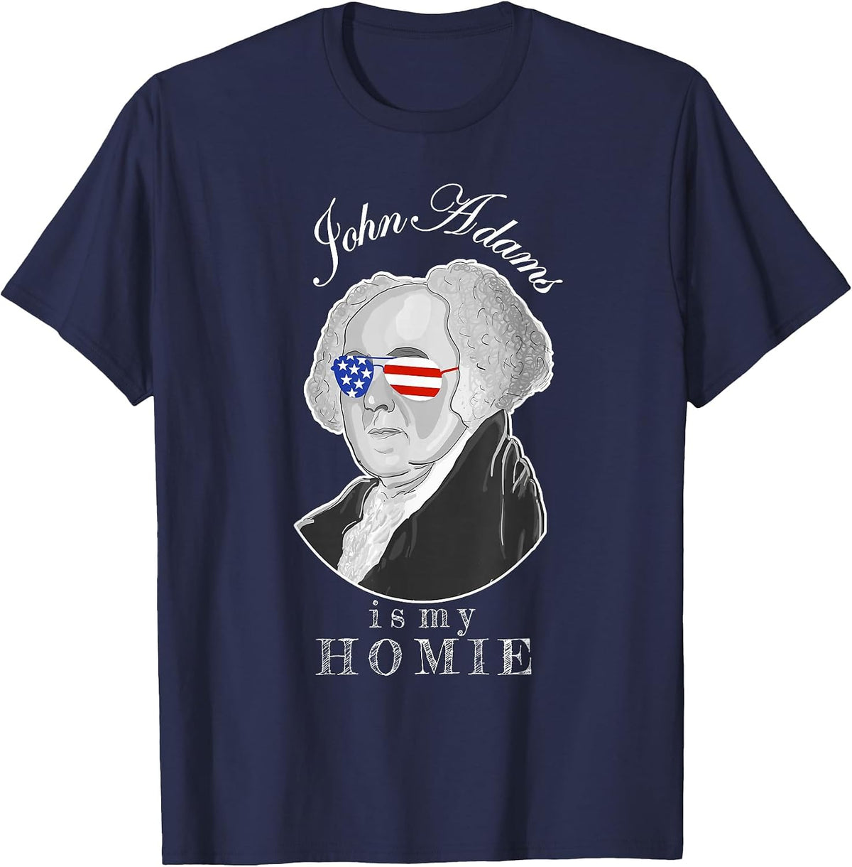 Funny Founding Father John Adams Party Time T-Shirt - Navy Blue