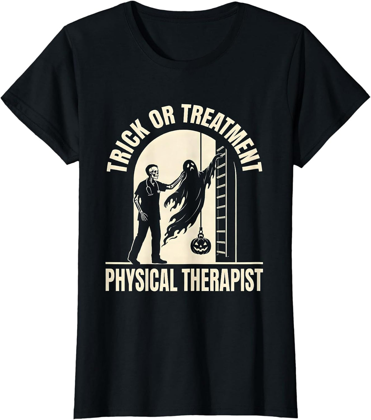 Women's Trick Or Treatment Physical Therapist Halloween PT Humor T-Shirt - Black