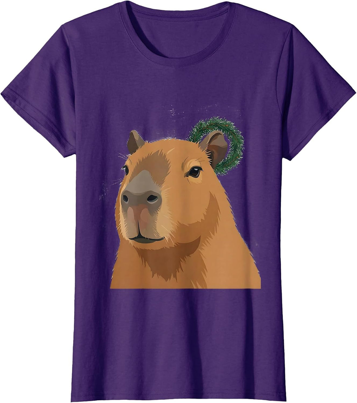 Women's Capybara Christmas Wreath Holiday Animal Lover Humor T-Shirt - Purple