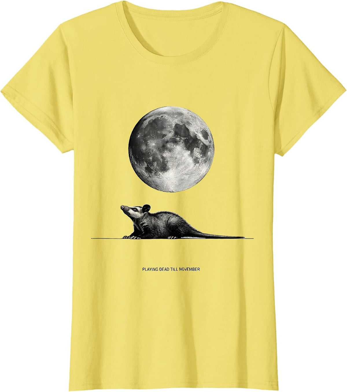 Women's Playing Dead Till November Vintage Opossum Halloween Spooky T-Shirt - Lemon Yellow