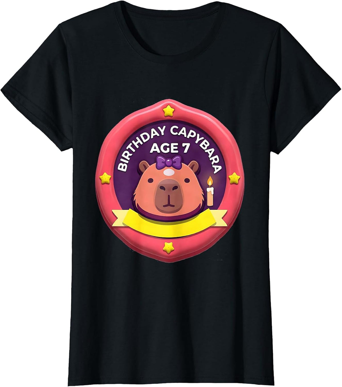 Birthday Capybara Age 7 Kawaii Cute Animal Lover Gift T-Shirt - Black