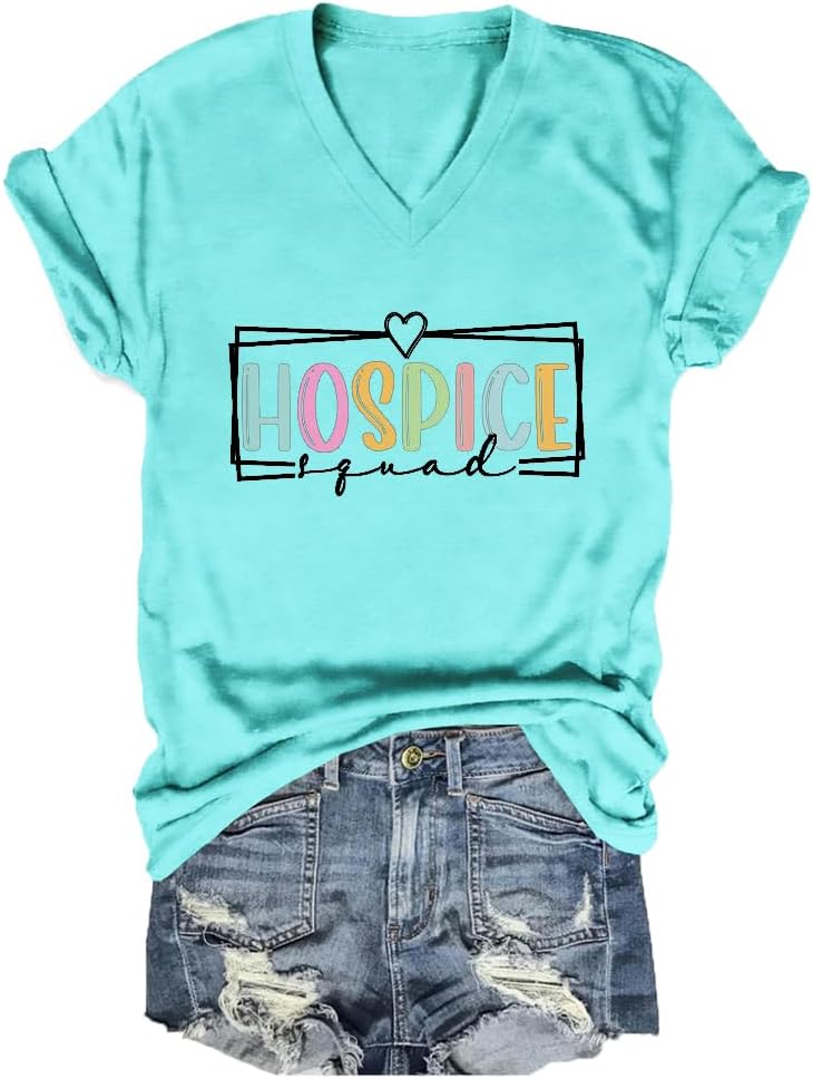 Hospice Squad Shirt Womens Casual Graphic Comfy T-Shirt Hospice Nurse Summer T-Shirts Hospice Rn Shirts Nurse Tops - Sky Blue