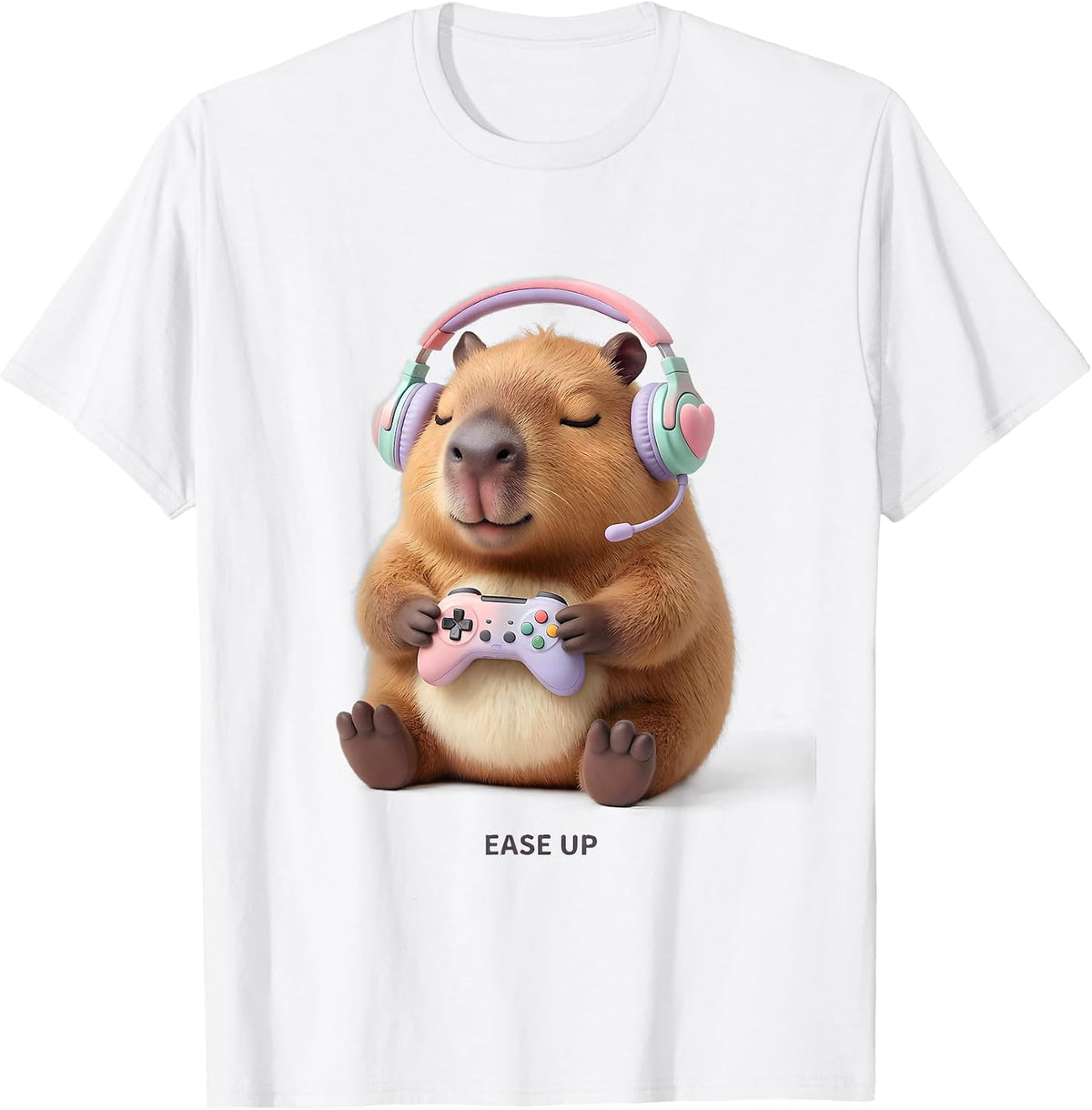 Ease Up Cute Kawaii Capybara Gamer Meme Humor T-Shirt - White