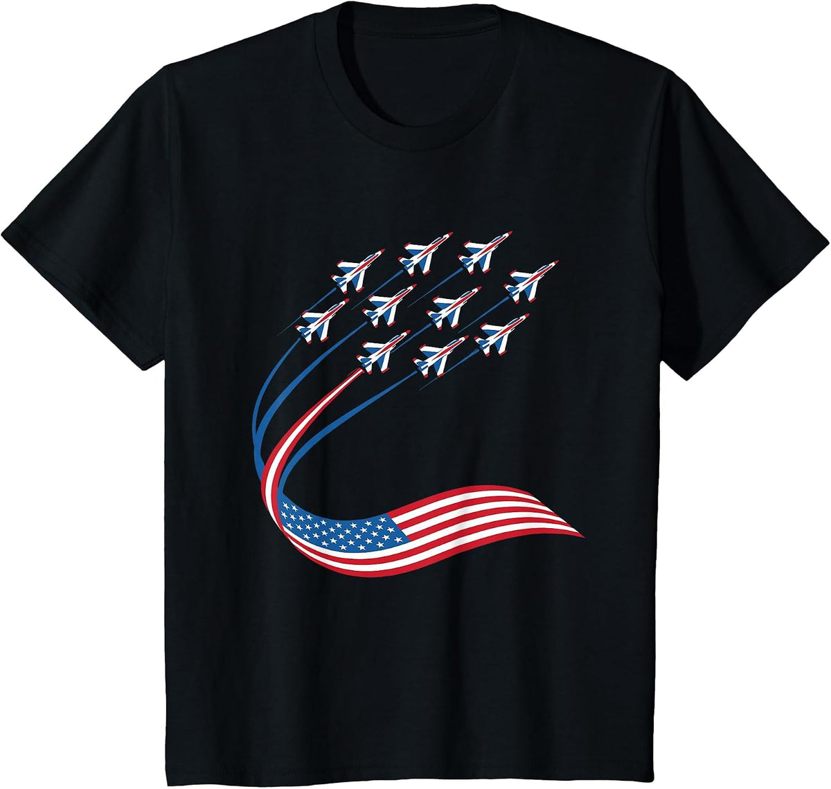 American Patriotic Fighter Jets USA Flag 4th of July T-Shirt - Black