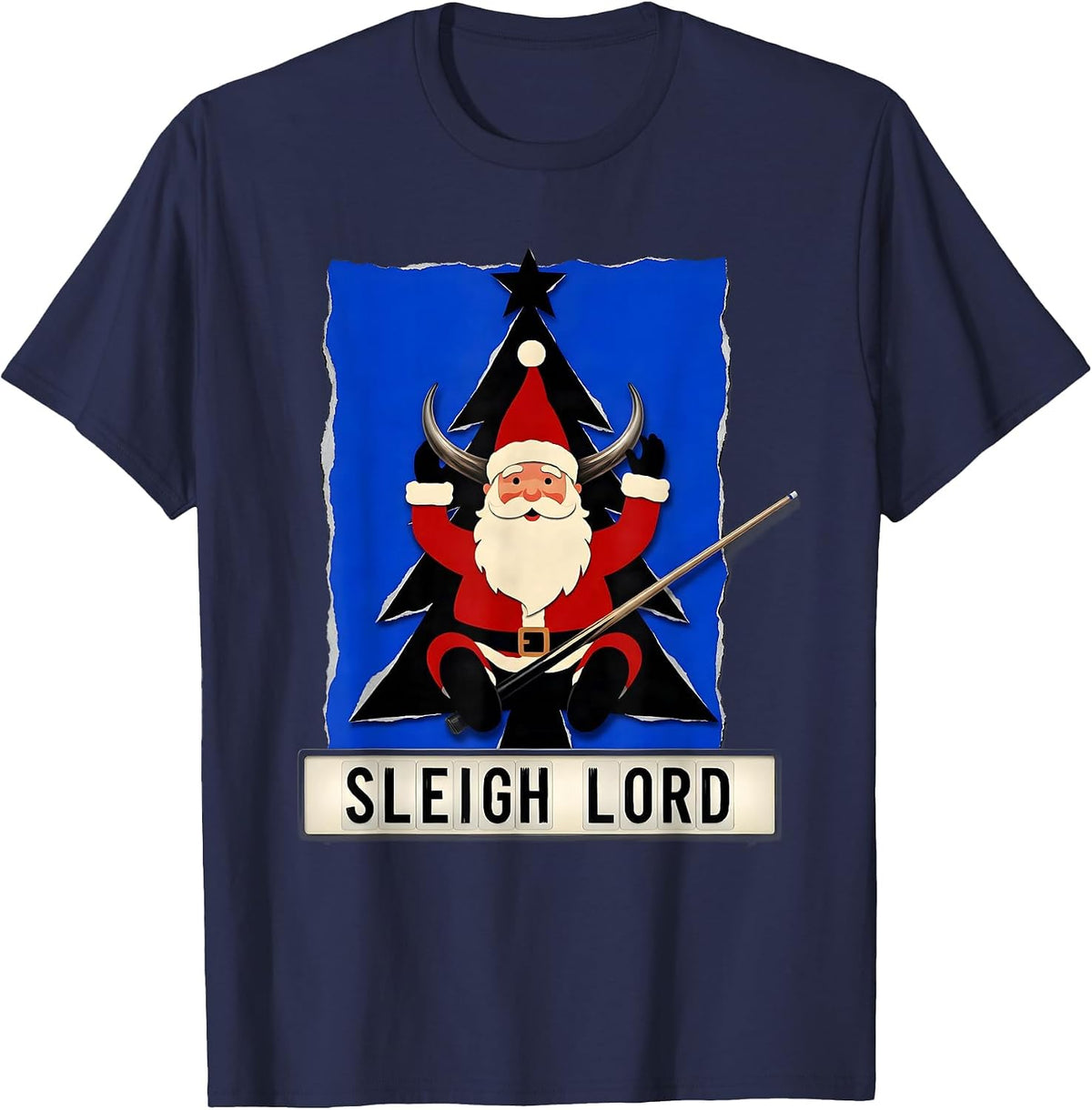 Men's Sleigh Lord Sign Painter Heavy Metal Rock Christmas Humor T-Shirt - Navy Blue