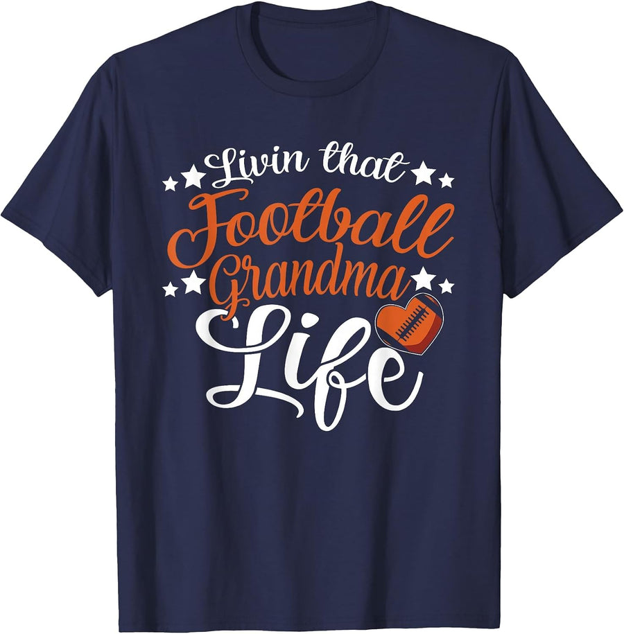 Livin that Football Grandma Nana Womens T-Shirt - Navy Blue