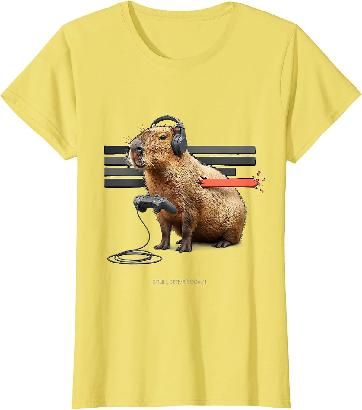 Bruh Server Down Funny Capybara Gamer Meme Humor T-Shirt - Lemon Yellow