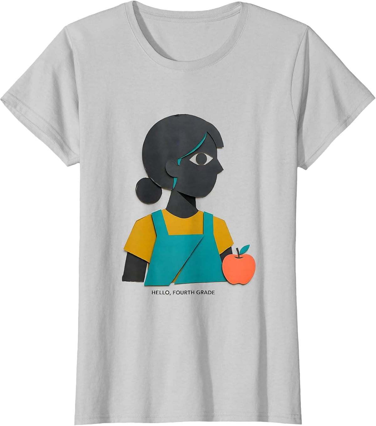 Women's Hello, Fourth Grade Midcentury Modern Back To School Girl T-Shirt - Silver Grey