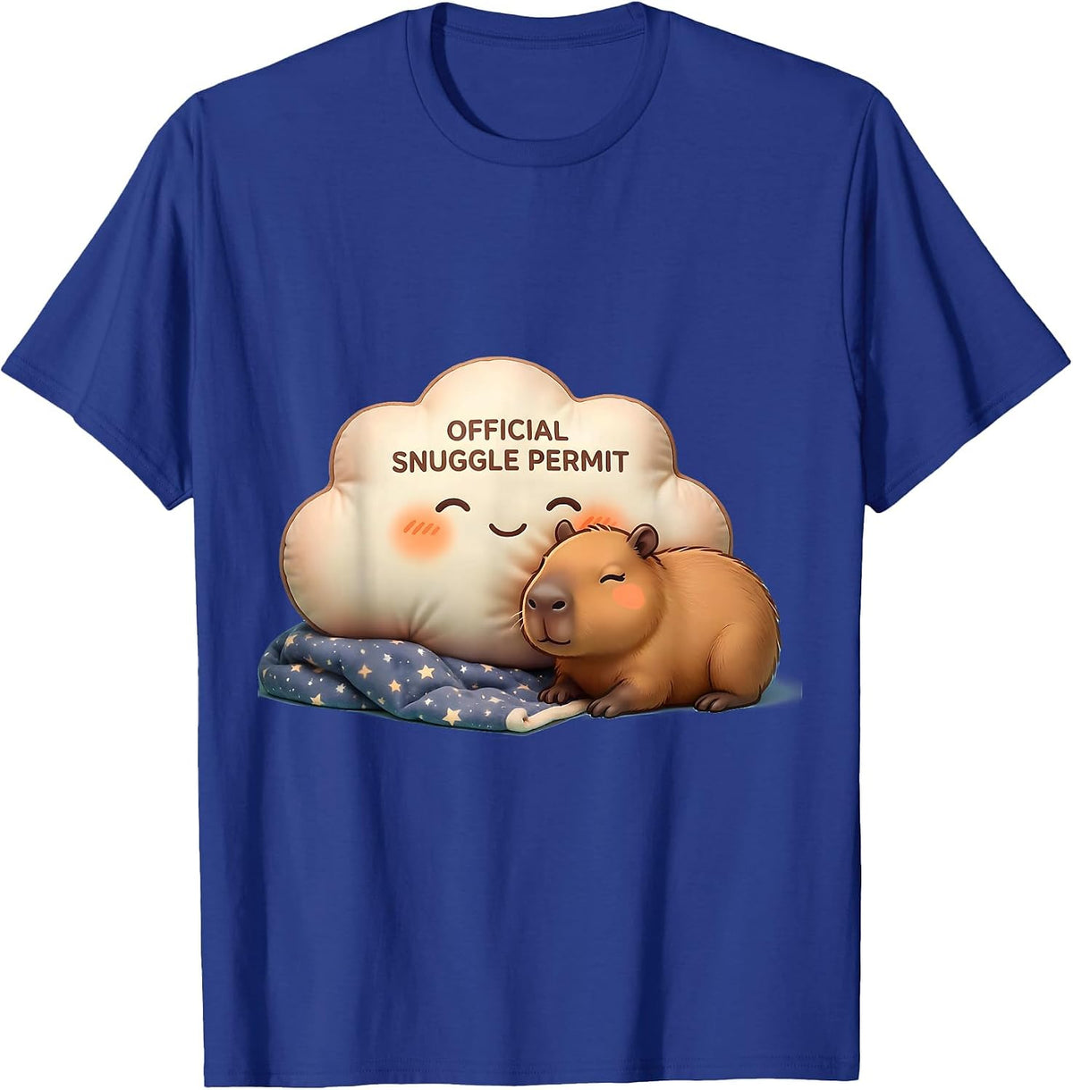 Official Snuggle Permit Cute Kawaii Capybara Sleepy Pajama T-Shirt - Royal Blue