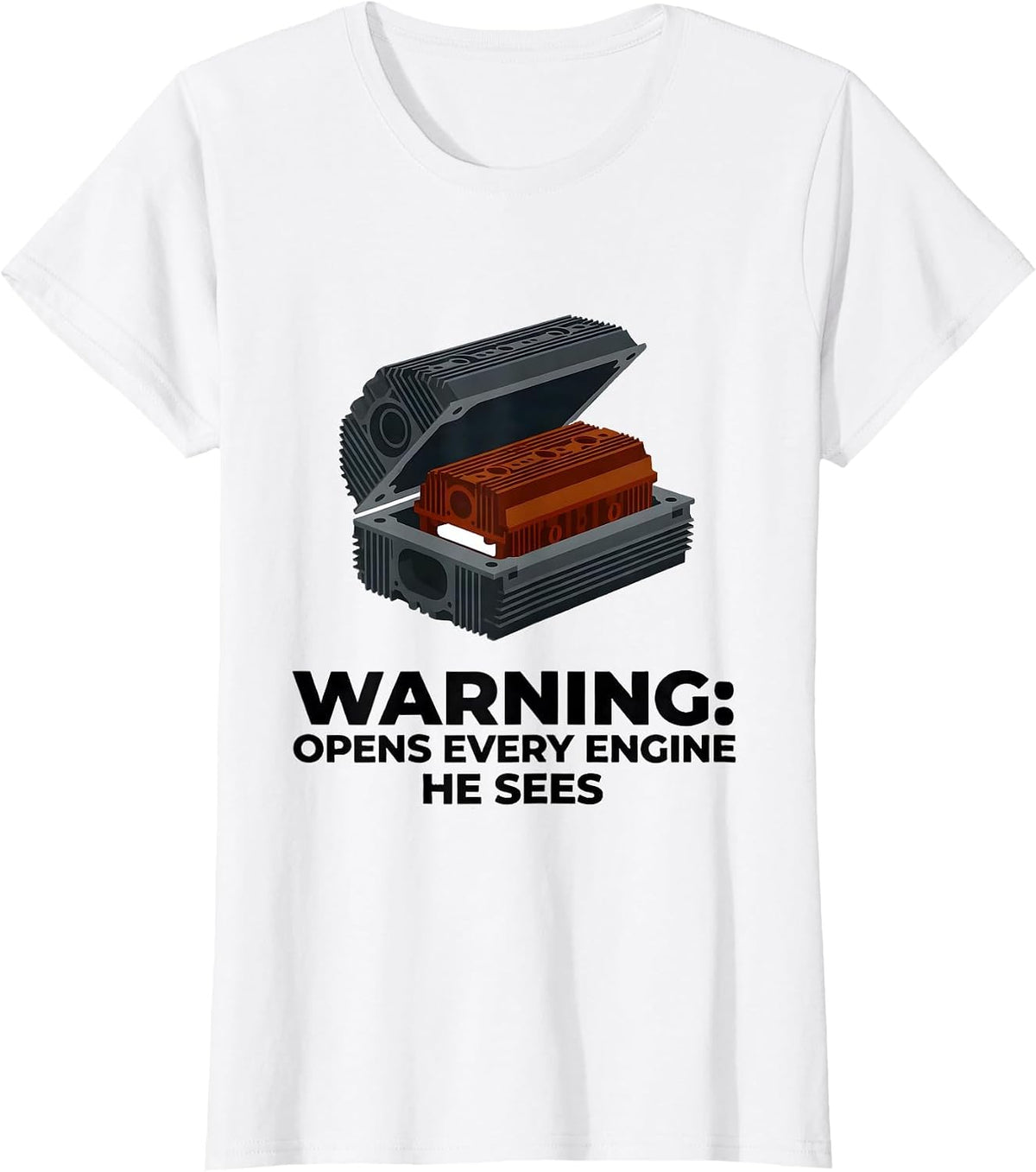 Women's Warning: Opens Every Engine He Sees Funny Mechanic Garage T-Shirt - White