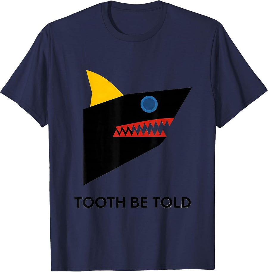 Tooth Be Told Geometric Shark Profile Modernist Ocean Humor T-Shirt - Navy Blue