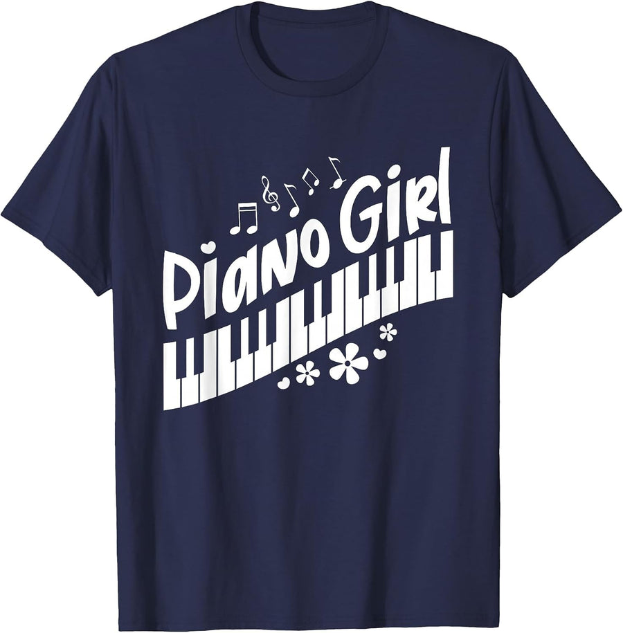 Piano Girl Funny Pianist Music Keyboardist Musician Outfit T-Shirt - Navy Blue