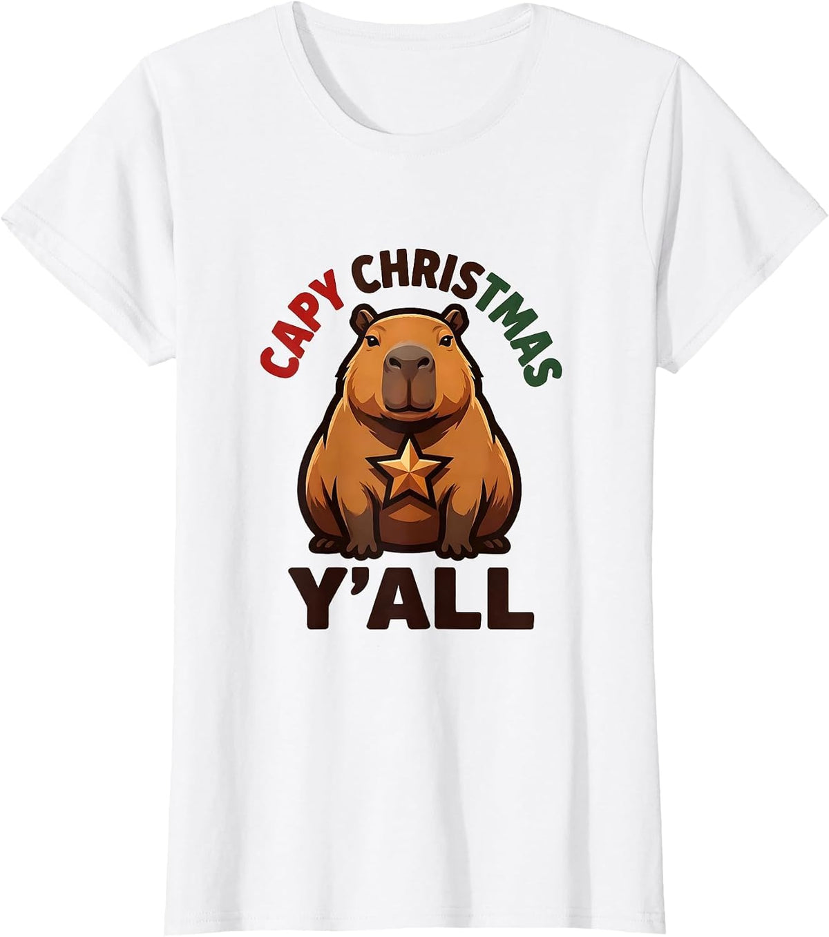 Capy Christmas, Y'all Funny Capybara Animal Lover Family T-Shirt - White