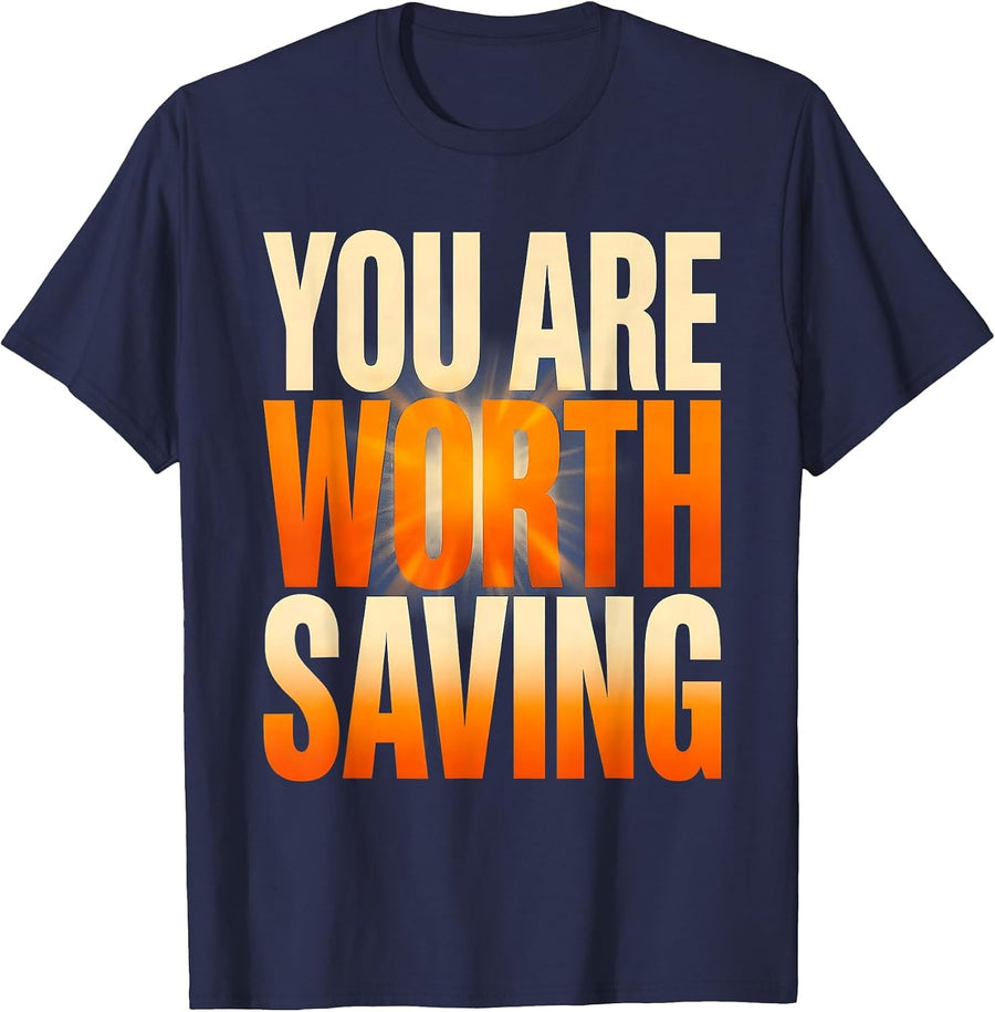You Are Worth Saving Suicide Prevention Design T-Shirt - Navy Blue