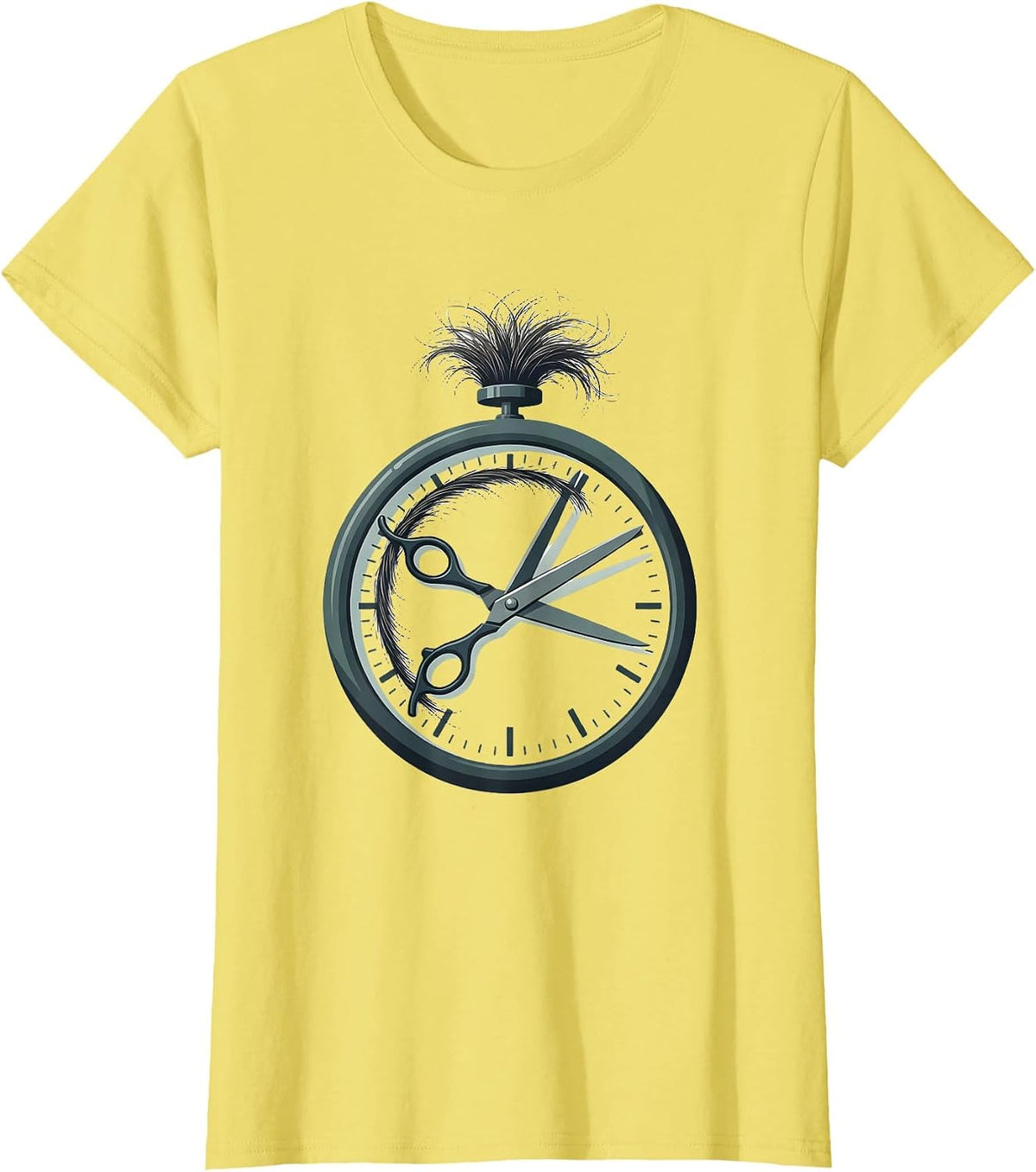 Scissors Clock Barber Hairdresser Gift Work Humor T-Shirt - Lemon Yellow