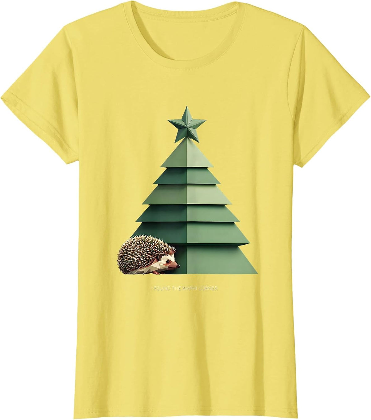 I Found The Warm Corner Geometric Hedgehog Christmas Tree T-Shirt - Lemon Yellow