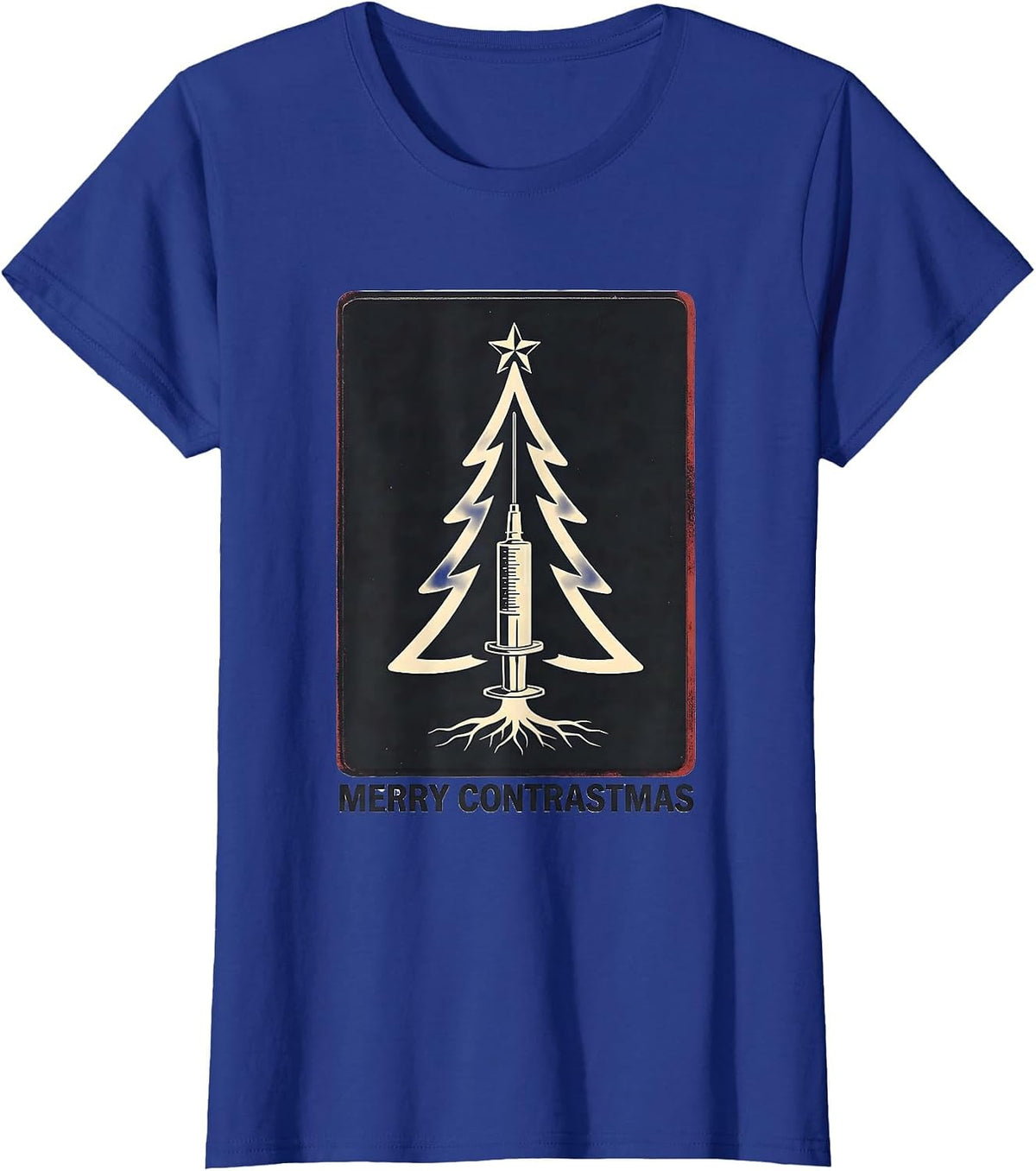 Women's Merry Contrastmas Radiology Tech Christmas Skeleton Humor T-Shirt - Royal Blue